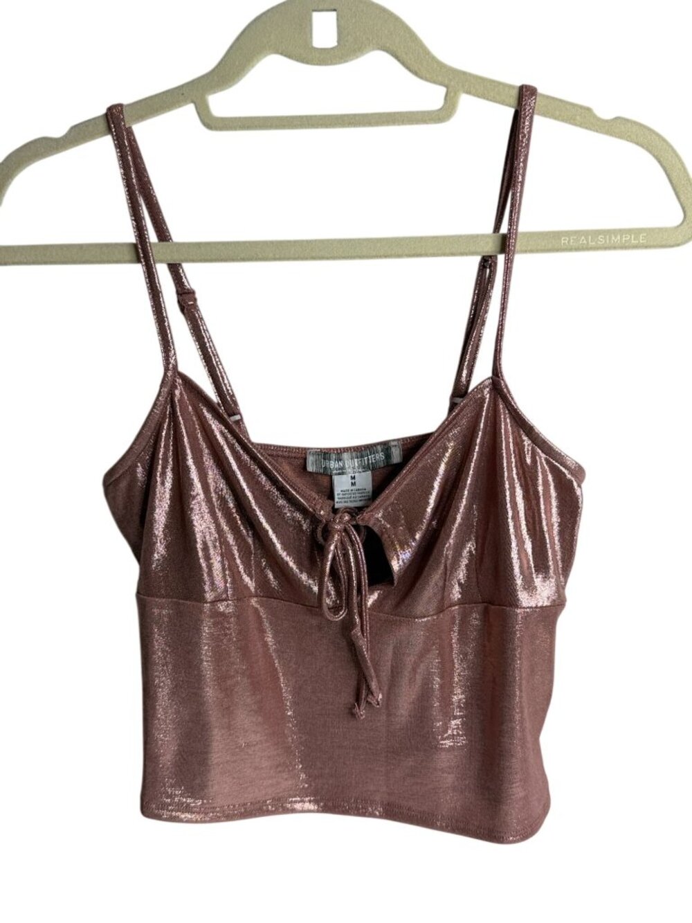 Urban Outfitters M Metallic Rose Gold Tie Front Crop Top NWT
